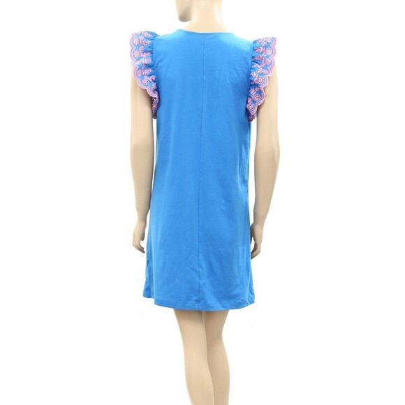 Lilly Pulitzer Ave Mini Dress Pom-Pom Eyelet Embroidered Blue Flare S NWD 279115 - Picture 7 of 9